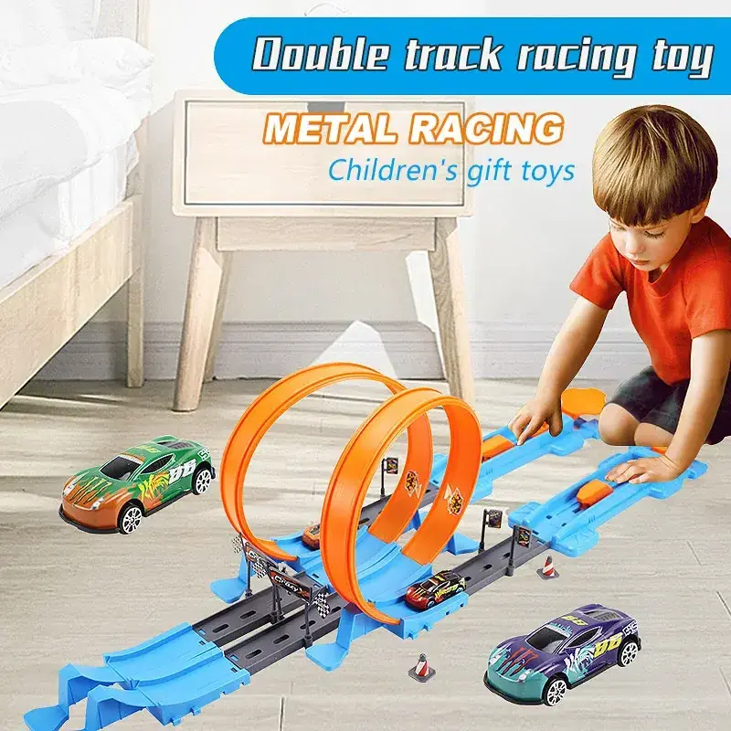 New Stunt Speed Double Car Wheels Model Racing Track DIY Assembled Rail Kits Catapult Rail Car Racing Boy Toys For Children Gift