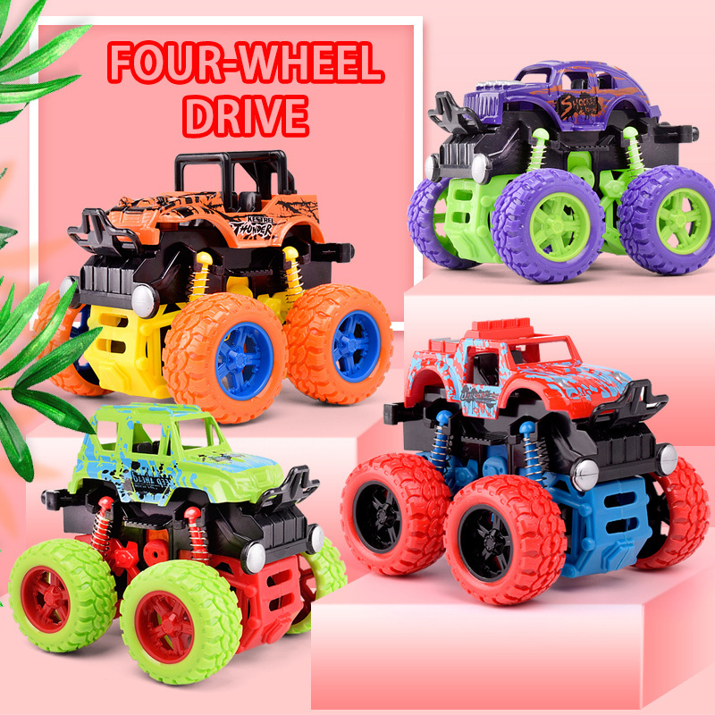 Monster Trucks Pull Back Vehicles Cars 360 Rotation 4 Wheels Drive Durable Friction Powered Push and Go Birthday Toys for Kids