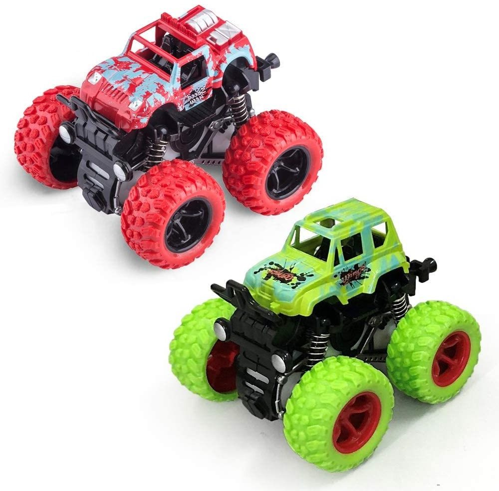 Monster Trucks Pull Back Vehicles Cars 360 Rotation 4 Wheels Drive Durable Friction Powered Push and Go Birthday Toys for Kids