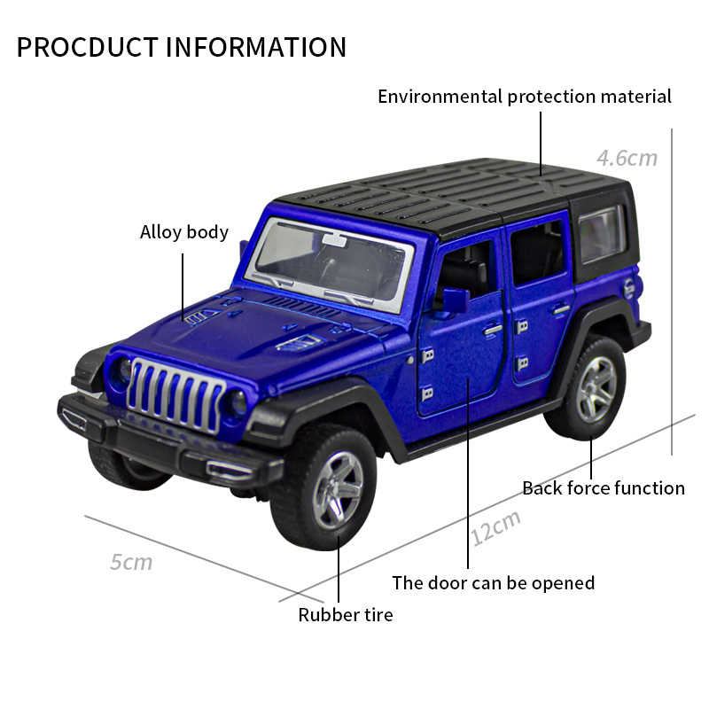 2022 New JEEPS Wrangler Alloy Car Model Simulation Off-road Toy Vehicle Decoration Ornaments Pull Back Toy Car Children Boy Gift