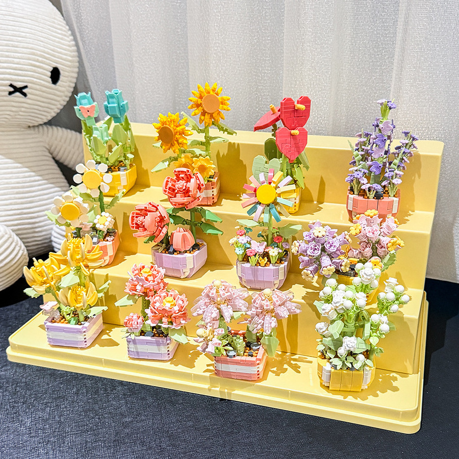 Flower Succulents Building Blocks Cactus Gypsophila Bonsai Tree Gardens Romantic Bricks DIY Potted Plants Model Kids Kits Toys