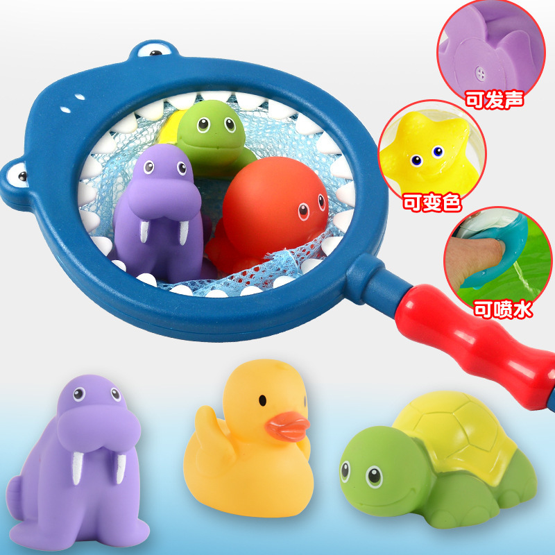 Baby Cute Animals Bath Toy Swimming Water LED Light Up Toys Soft Rubber Float Induction Luminous Frogs for Kids Play Funny Gifts