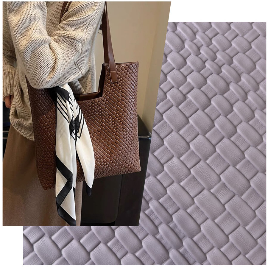 Popular hot sell woven patterns softness hand feel pvc artificial leather lady bags surface materials