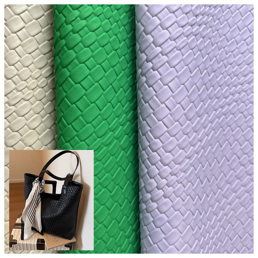 Popular hot sell woven patterns softness hand feel pvc artificial leather lady bags surface materials