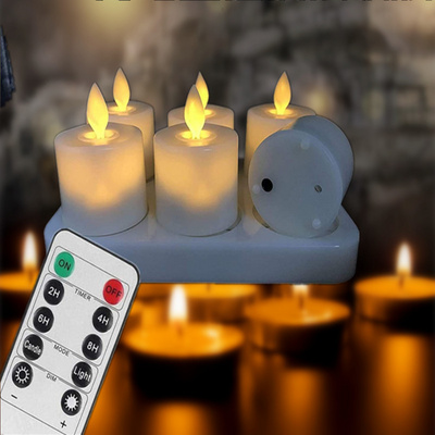 Flickering Flameless Rechargeable Wax LED Tea Light Candles with moving flame Electric Candle with remote