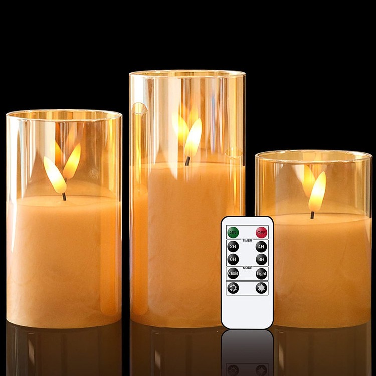 3d real flame light battery operated led candle remote control grey glass flameless electronic candles