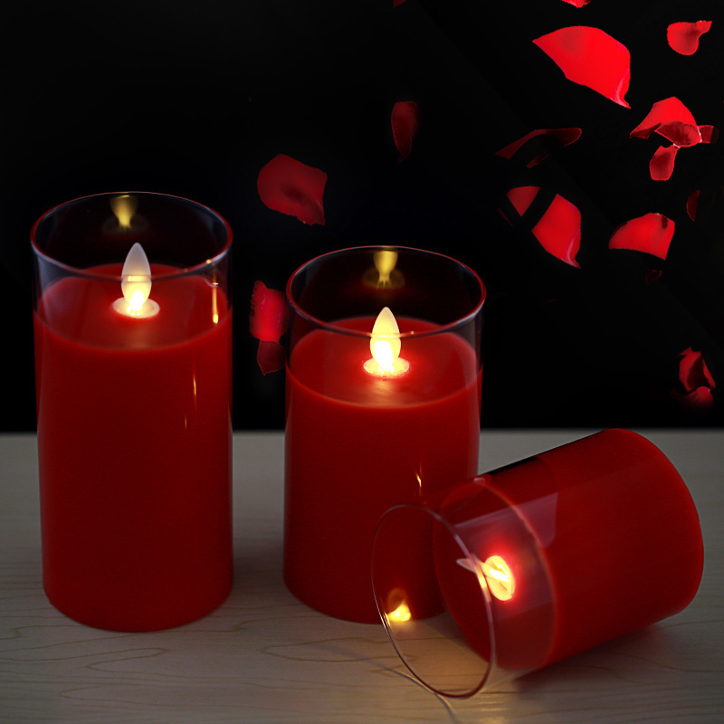 Battery powered Flickering pillar real wax led candles light in clear glass electronic flameless candle with remote