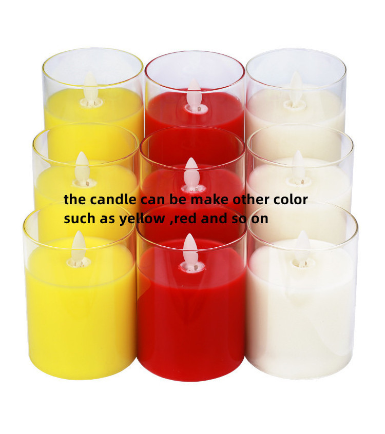 Battery powered Flickering pillar real wax led candles light in clear glass electronic flameless candle with remote