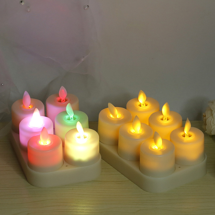 Customized without flame warm white/color light led rechargeable tea candle with timer