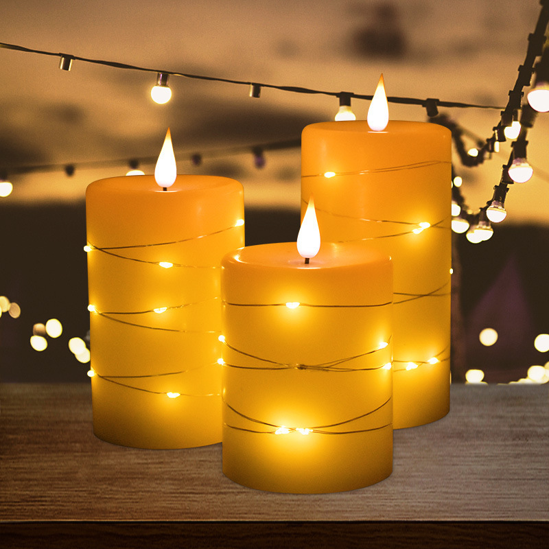 Flameless Candles with String Light LED Candle with Remote Control and Timer Battery Powered Ivory Candle