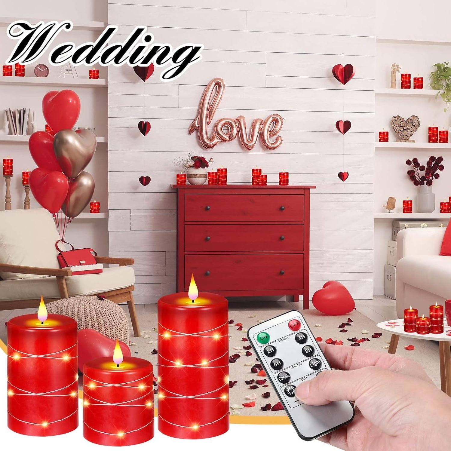 Flickering Flameless Candles Wedding String Lights LED Electric Battery Operated Pillar 3D Teardrop Candle