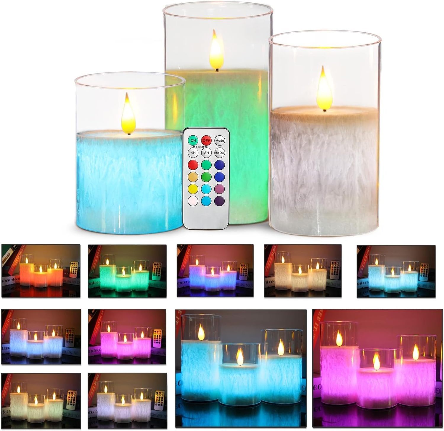 Flameless Acrylic Candles set Flickering RGB LED Candle Battery Operated LED Tea Lights in Colorful