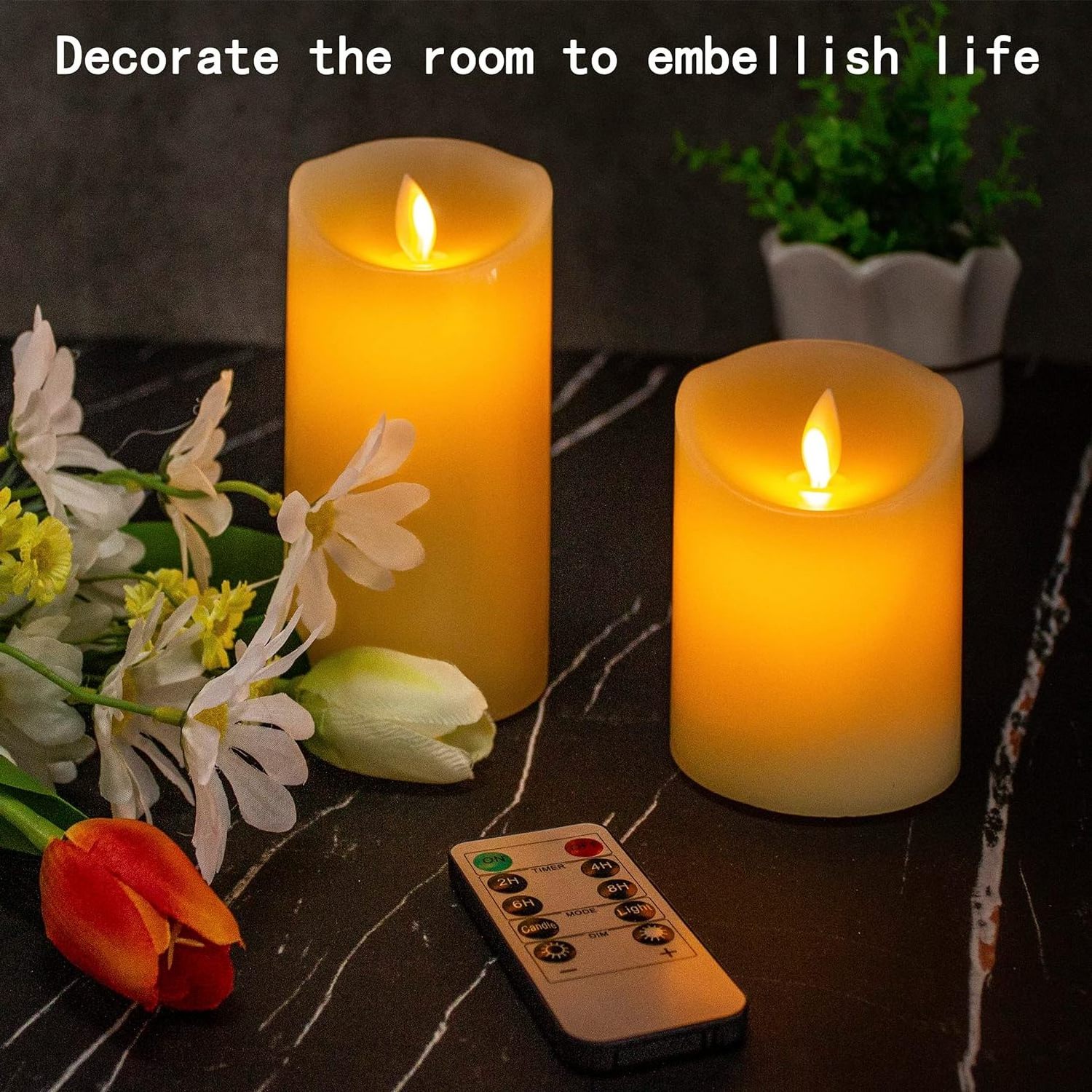 Rechargeable Flameless Candle LED Flickering Candles Tea Warm Lights Pillar wax Sets with Adjustable Brightness Timing Remote