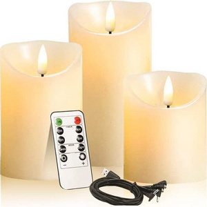 Rechargeable Flameless Candle LED Flickering Candles Tea Warm Lights Pillar wax Sets with Adjustable Brightness Timing Remote