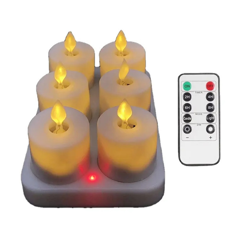 Flickering Flameless Rechargeable Wax LED Tea Light Candles with moving flame Electric Candle with remote