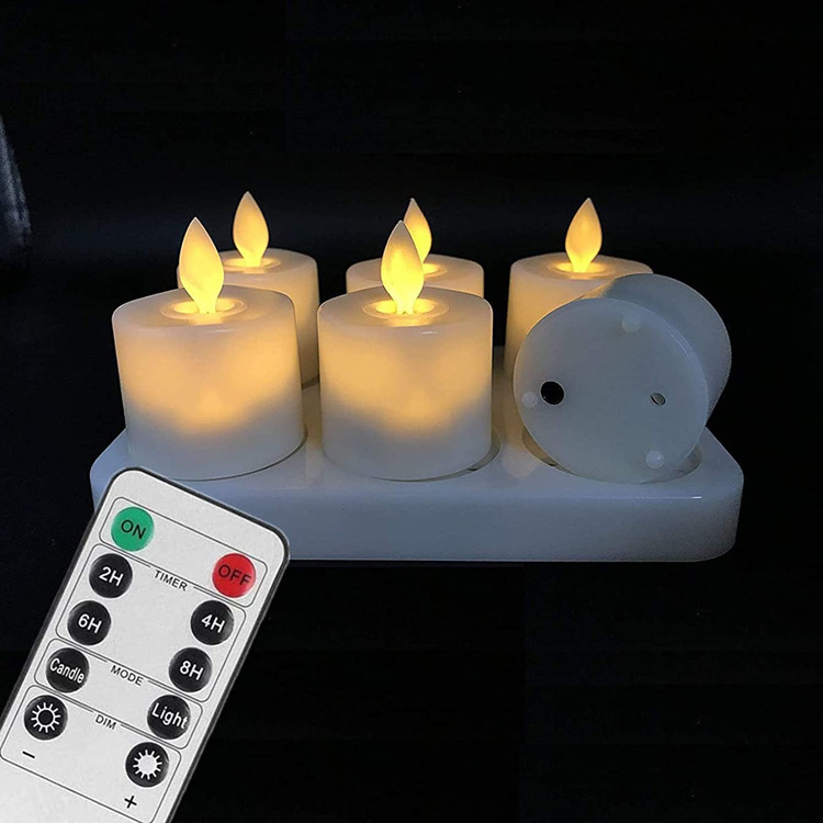 Flickering Flameless Rechargeable Wax LED Tea Light Candle with moving flame electronic candles with remote