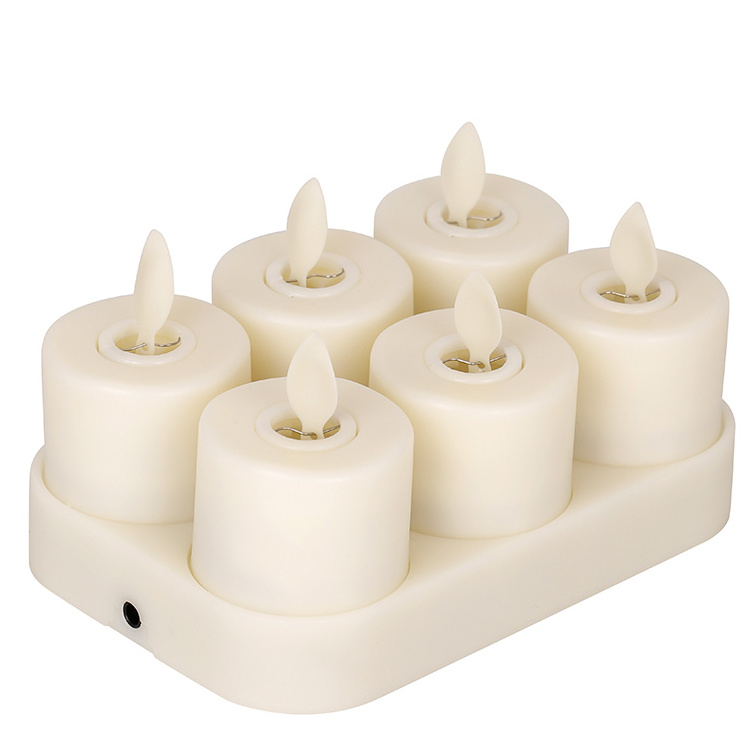 Flickering Flameless Rechargeable Wax LED Tea Light Candle with moving flame electronic candles with remote