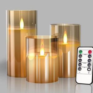 Real Wax Electric Battery-Operated Flameless Candles Fake Bougie Kerzen Pillar with LED Light Remote for Ramadan Celebration