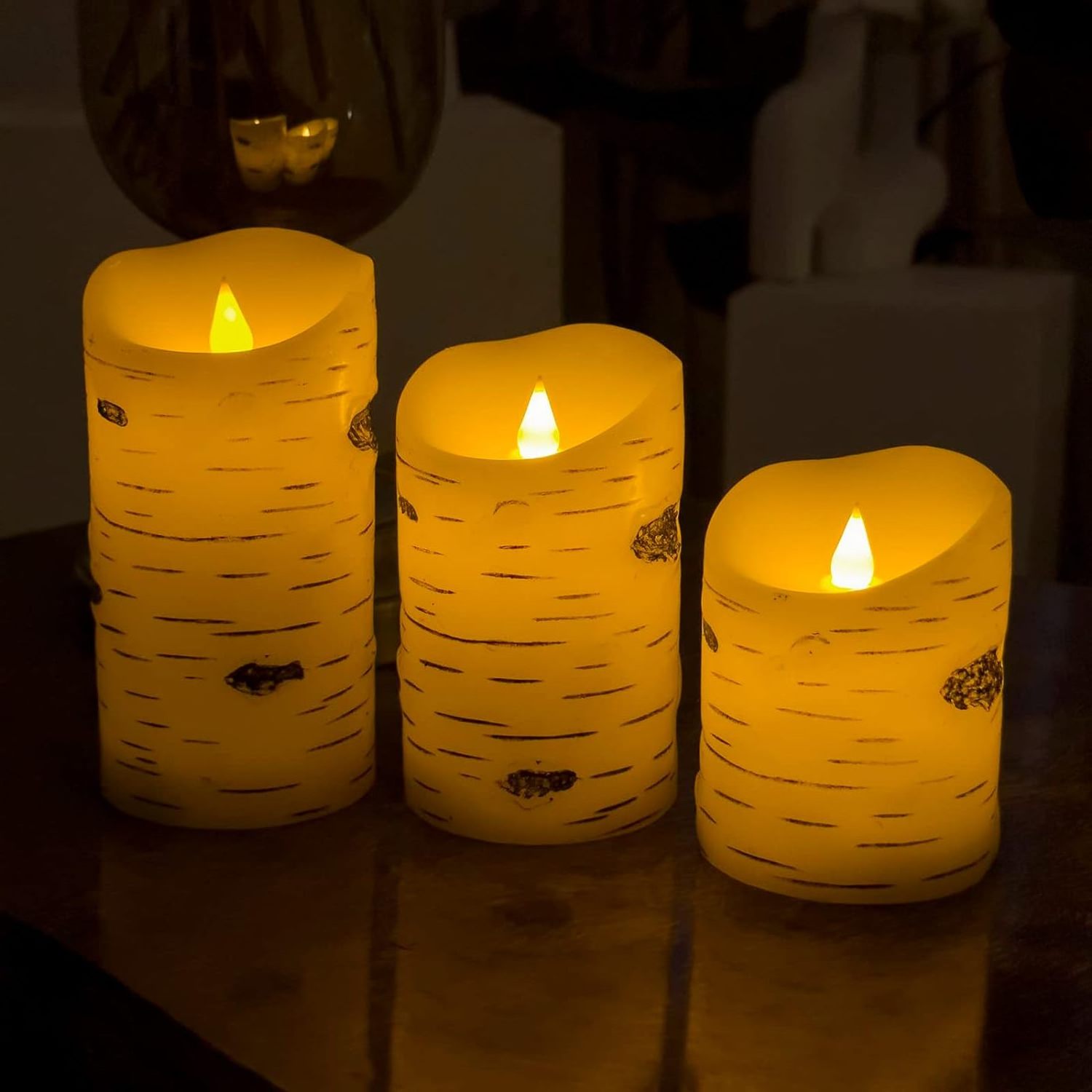 Flameless Candle light Birch Bark LED Candles Birch Grain Battery Operated Electric wax with Remote Timer