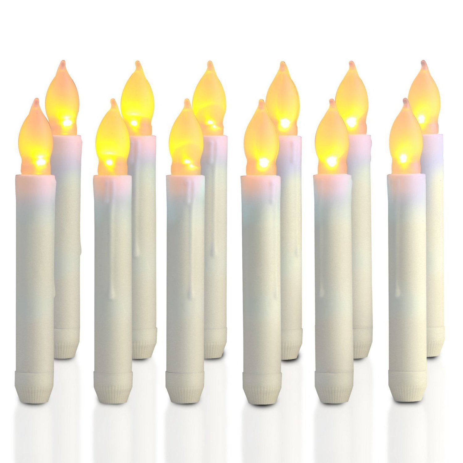 Warm Yellow Flameless Window LED Taper Candle light Battery Operated 3d real flame electronic candles