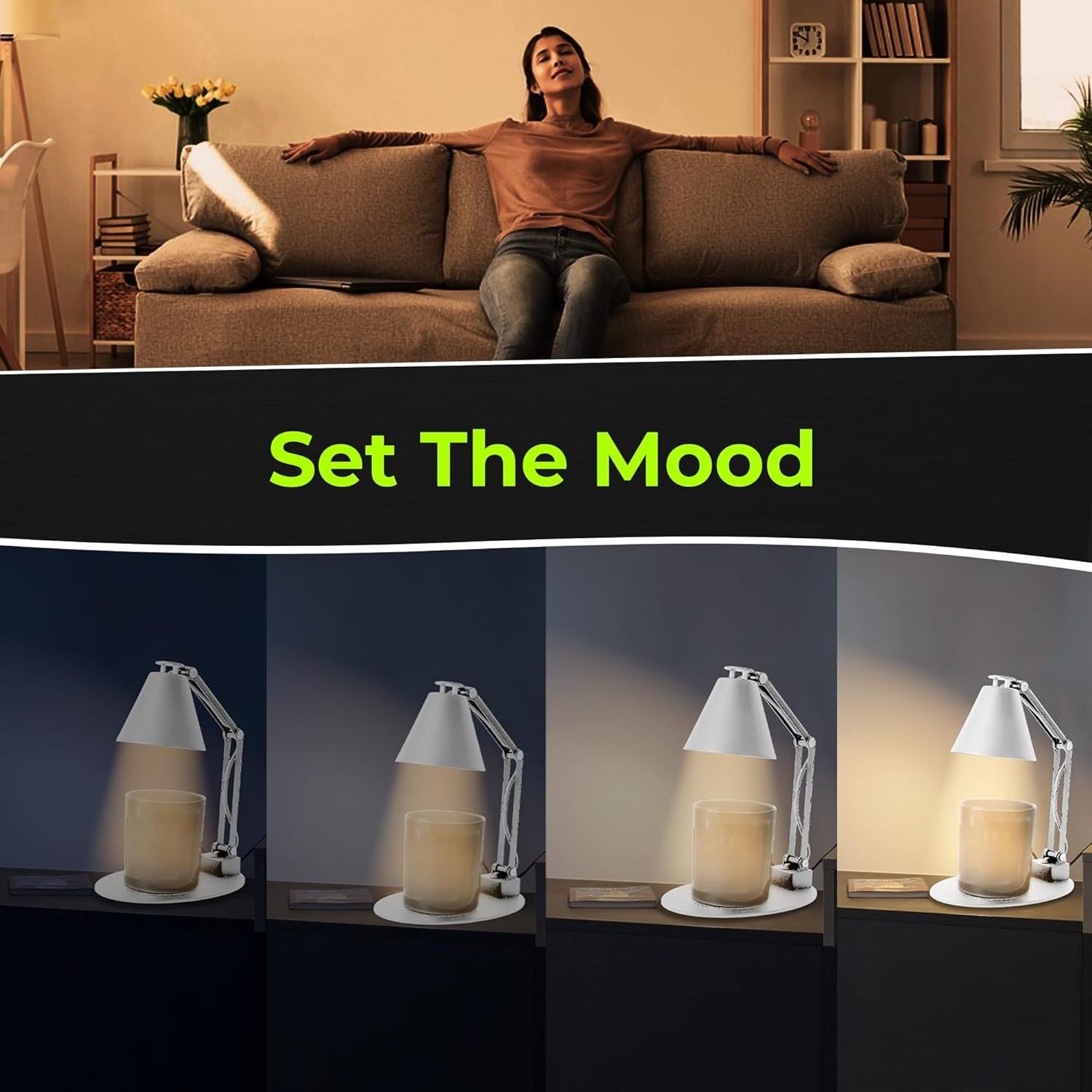 Foldable Candle Warmer Lamp Flameless Electric Wax Warmer with Timer & 2 Bulbs for Jar Aromatherapy Candles