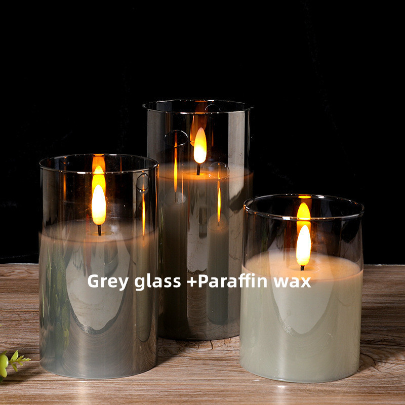 3d real flame light battery operated led candle remote control grey glass flameless electronic candles