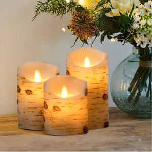 Flameless Candle light Birch Bark LED Candles Birch Grain Battery Operated Electric wax with Remote Timer