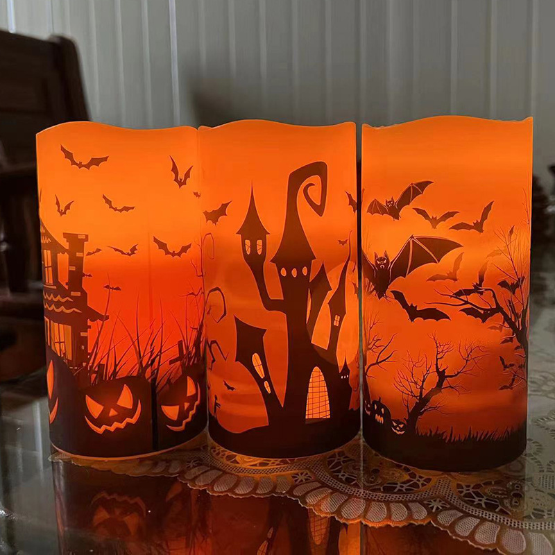 Battery Operated Set of 3 Real Wax Warm Light Halloween Flameless Flickering Pillar LED Candle light