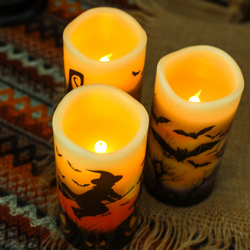 Battery Operated Set of 3 Real Wax Warm Light Halloween Flameless Flickering Pillar LED Candle light