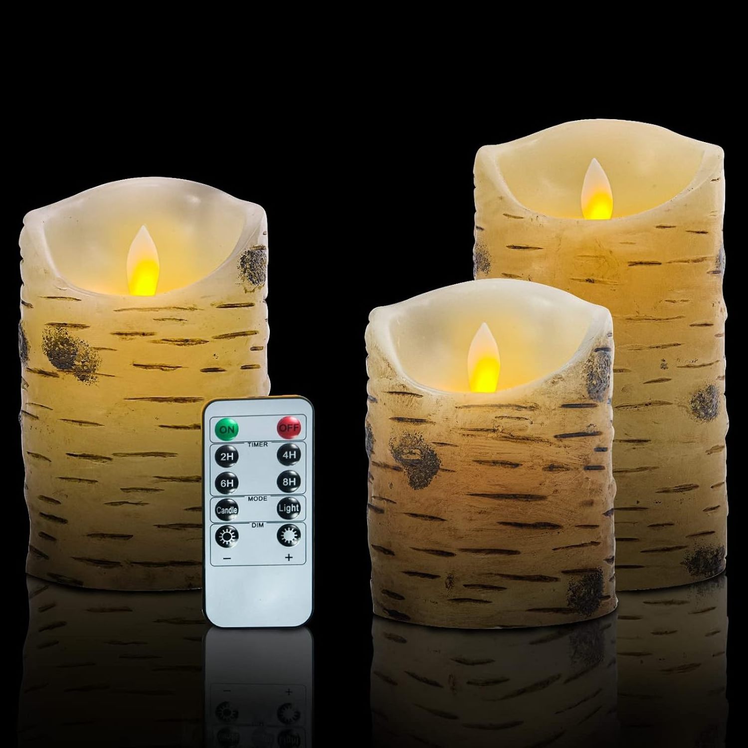 Birch Bark Effect Flameless Candles Battery Operated Pillar Real Wax Flickering LED Candle with Remote Control 24 Hours Timer