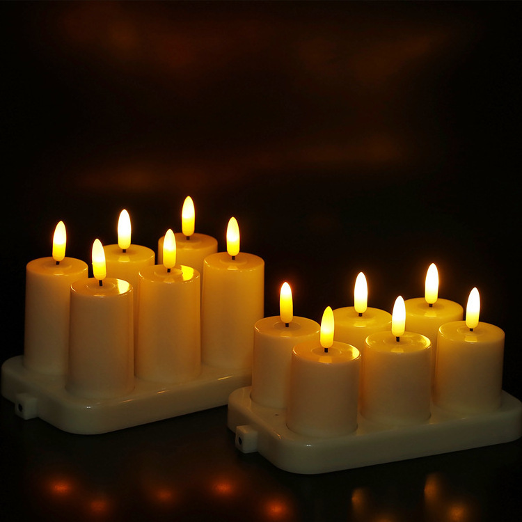 3D wick rechargeable electronic candles chargeable flameless timer pillar LED candle tea light