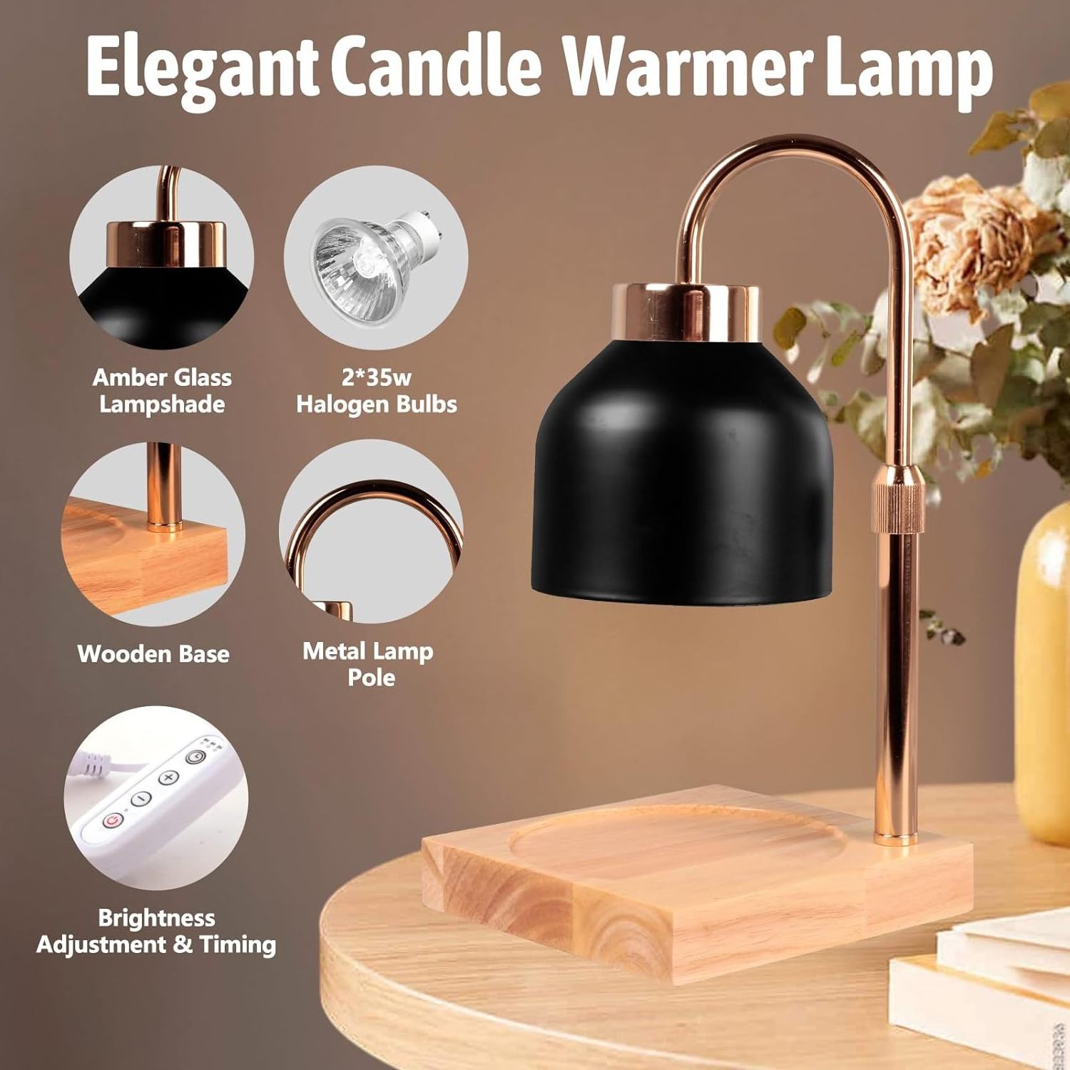 flameless natural wood candle warmer lamp aroma fragrance light scented burner lampshade luxury style candle warmer