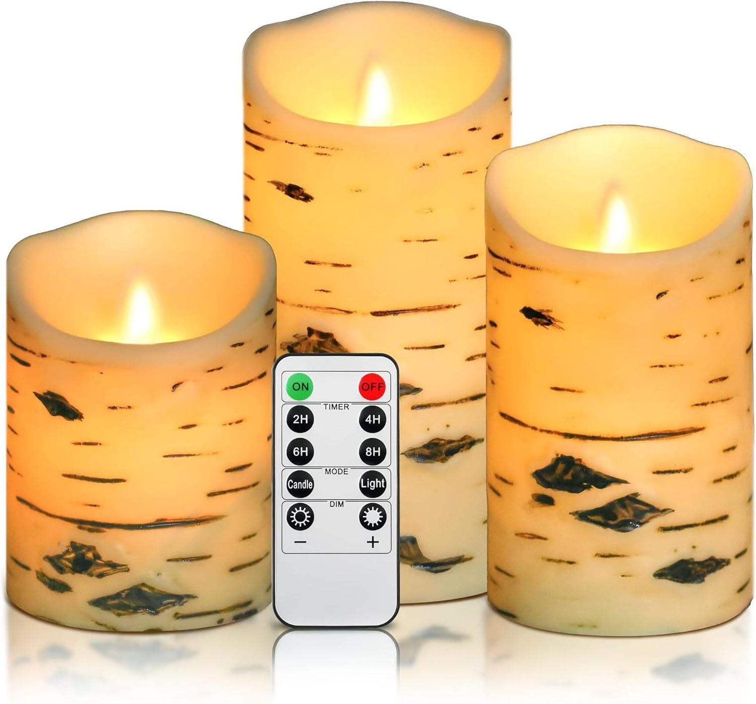 Flameless Candle light Birch Bark LED Candles Birch Grain Battery Operated Electric wax with Remote Timer