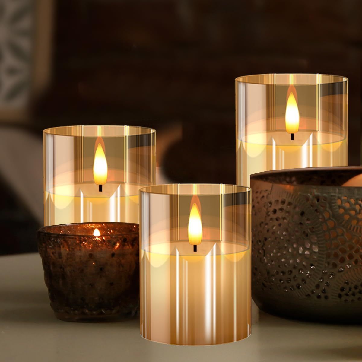 Glass Battery Operated LED Flameless Candles with Remote and Timer Flickering Light electronic candle