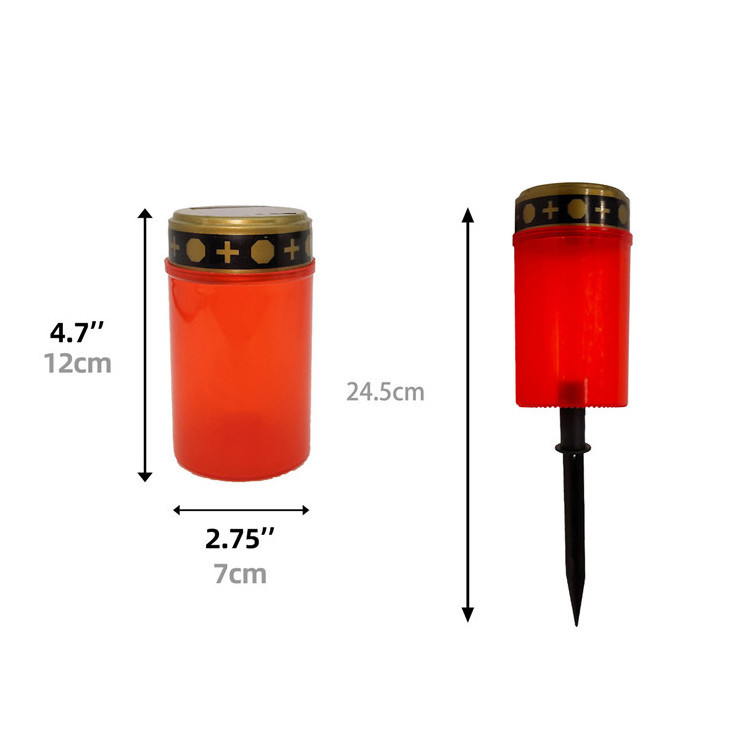 Outdoor waterproof Flickering Led Grave Candle Light Solar Cemetery Lighting with Groundless pole