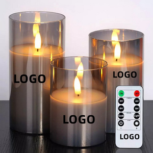 3d real flame light battery operated led candle remote control grey glass flameless electronic candles