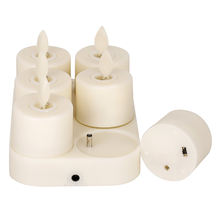 Flickering Flameless Rechargeable Wax LED Tea Light Candles with moving flame Electric Candle with remote