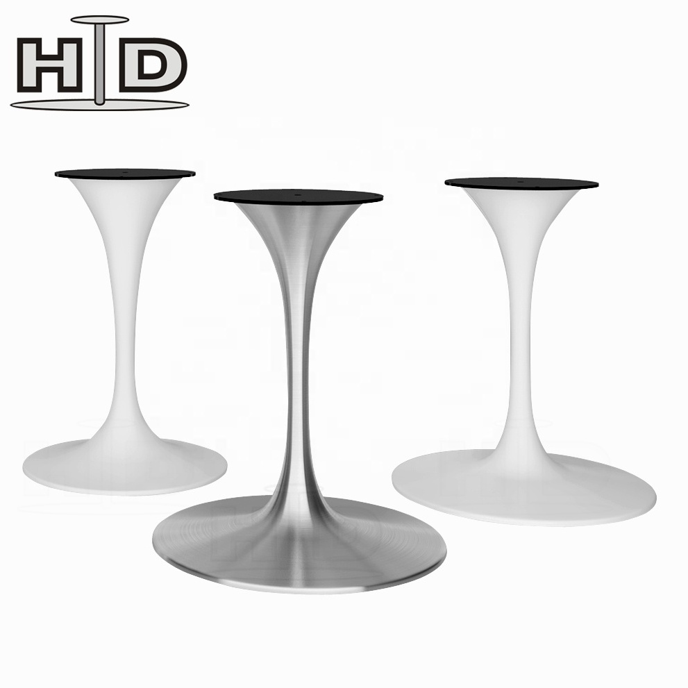 White black metal aluminum steel crank trumpet tulip table base for marble table