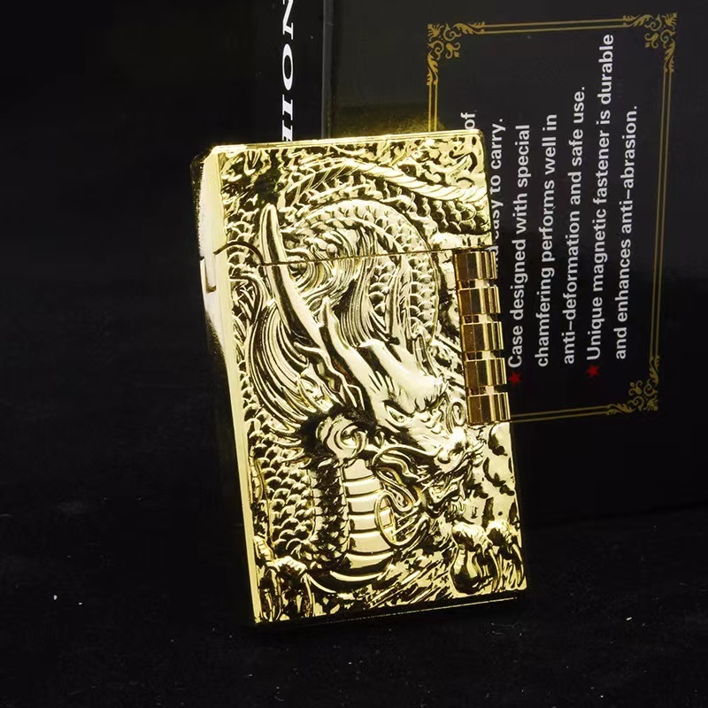 Classic Embossed Dragon Open Fire Lighter Butane Gas Refillable Lighter Side Fire Lighter