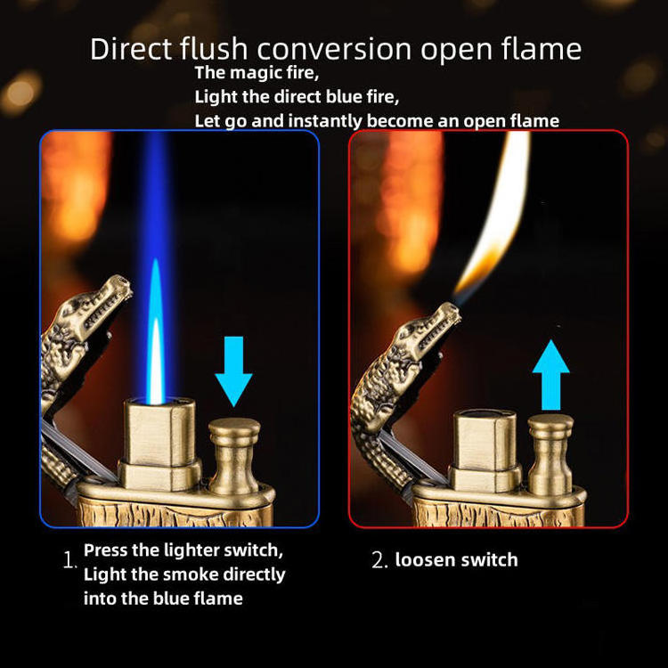 Upgrade 3D relief crocodile double fire lighter classic crocodile lighter torch open flame lighter