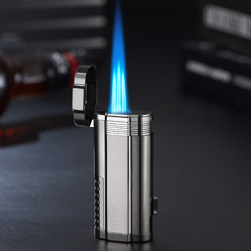 Wholesale windproof jet flame cigarette lighters with cigar cutter refillable butane gas torch lighter for cigar