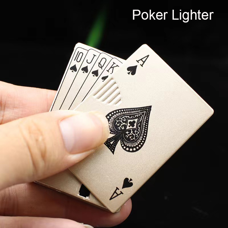 Hot sale poker  Creative Lighter Jet Torch Play lighter poker uv light lighter green red  flame lighter for cigarette