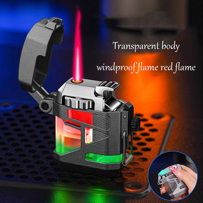 HD Transparent atmospheric box long endurance lighter red flame lantern lighter torch big lighter