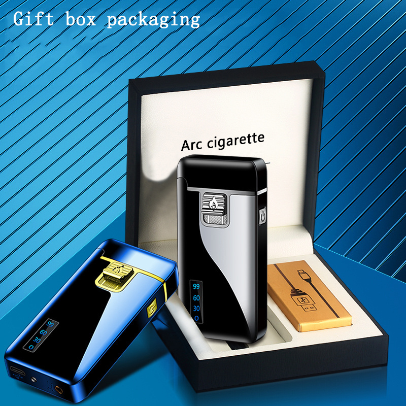 New Blue Flame Metal USB Electronic Pulse Arc Cigar Lighter Butane Gas Electric Dual Purpose Customizable Lighter