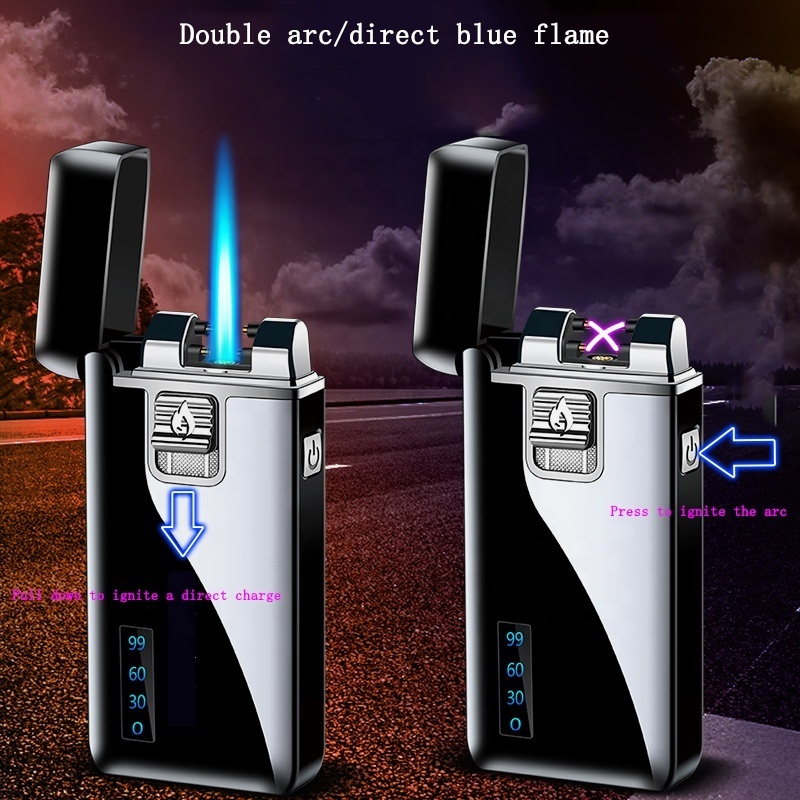 New Blue Flame Metal USB Electronic Pulse Arc Cigar Lighter Butane Gas Electric Dual Purpose Customizable Lighter