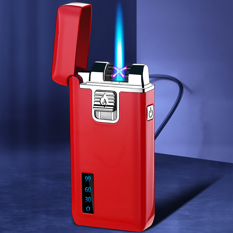 New Blue Flame Metal USB Electronic Pulse Arc Cigar Lighter Butane Gas Electric Dual Purpose Customizable Lighter