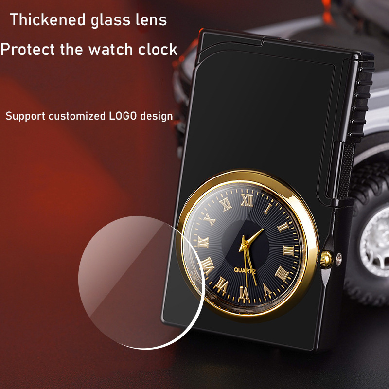 Creative watch dual fire lighter customized logo clock open flame torch 2 in 1lighter