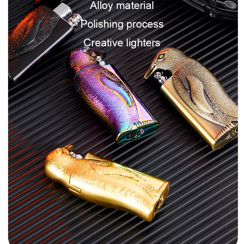 2023 creative shape penguin lighter dual flame torch open flame lighter windproof embossed design