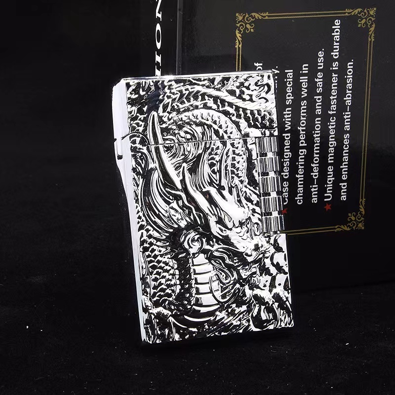 Classic Embossed Dragon Open Fire Lighter Butane Gas Refillable Lighter Side Fire Lighter