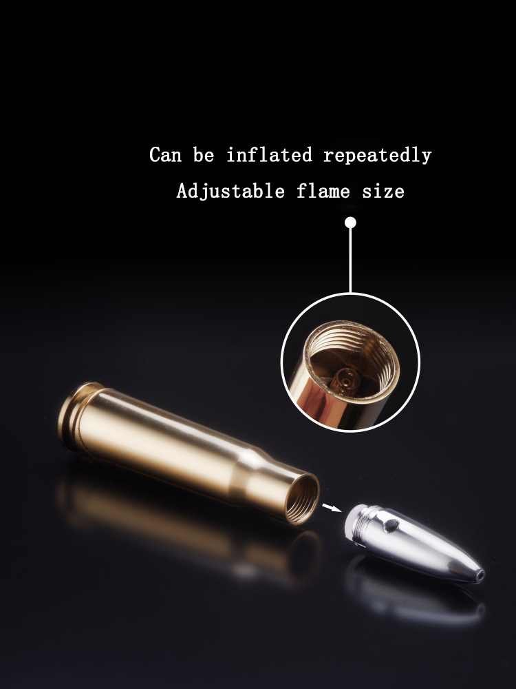 Gold pointed laser light lighter, open flame bullet lighter, military creative model, bullet inflatable lighter